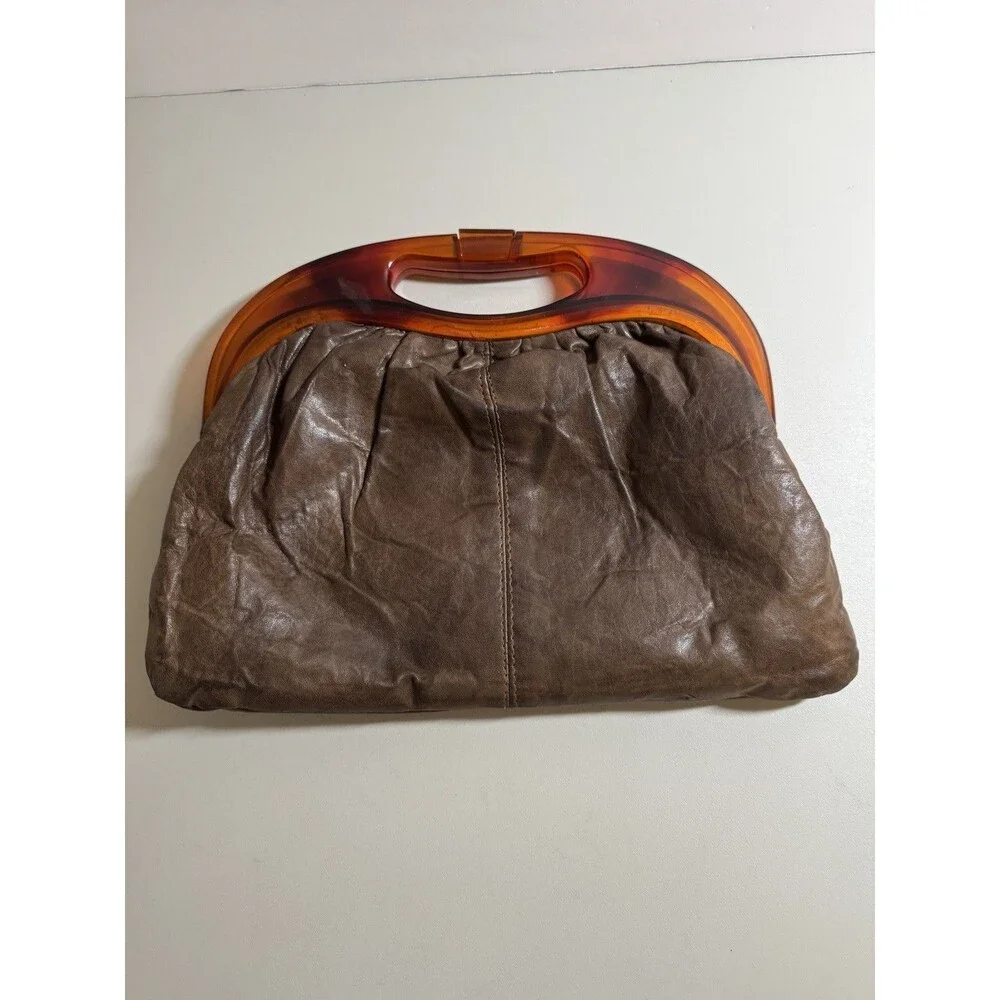 Vintage Bermuda Bag Brown Leather  Tortoiseshell Lucite Handles 70’s Hippie